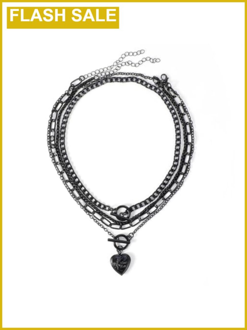 Layered Chain Necklace Set Heart Pendant Zinc Alloy Gothic
